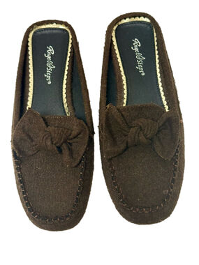 Angel Steps Brown Leather Slip-On Loafers with Bow on Top Size 7W